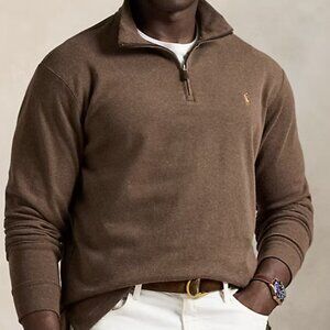 Polo Ralph Lauren Brown Quarter Zip Pullover Sweater Estate Rib Pony, Size Large